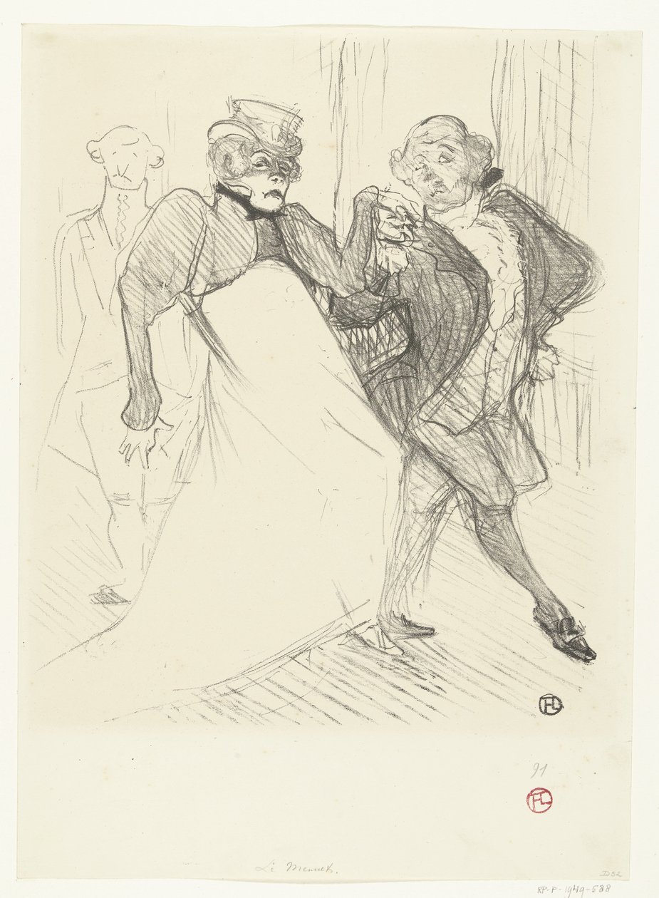 Portret van actores Gabrielle Rejane y Felix Galipaux en toneelstuk Madame Sans-Gêne Rejave y Galipaux, en Madame Sans Gène de Henri de Toulouse Lautrec