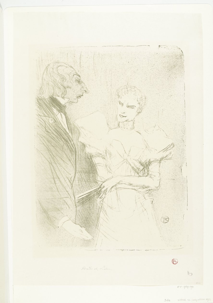 La actriz Marthe Brandès y el actor Louis-Pierre Leloir en la película Les Cabotins
Brandès y Leloir en Cabotins de Henri de Toulouse Lautrec