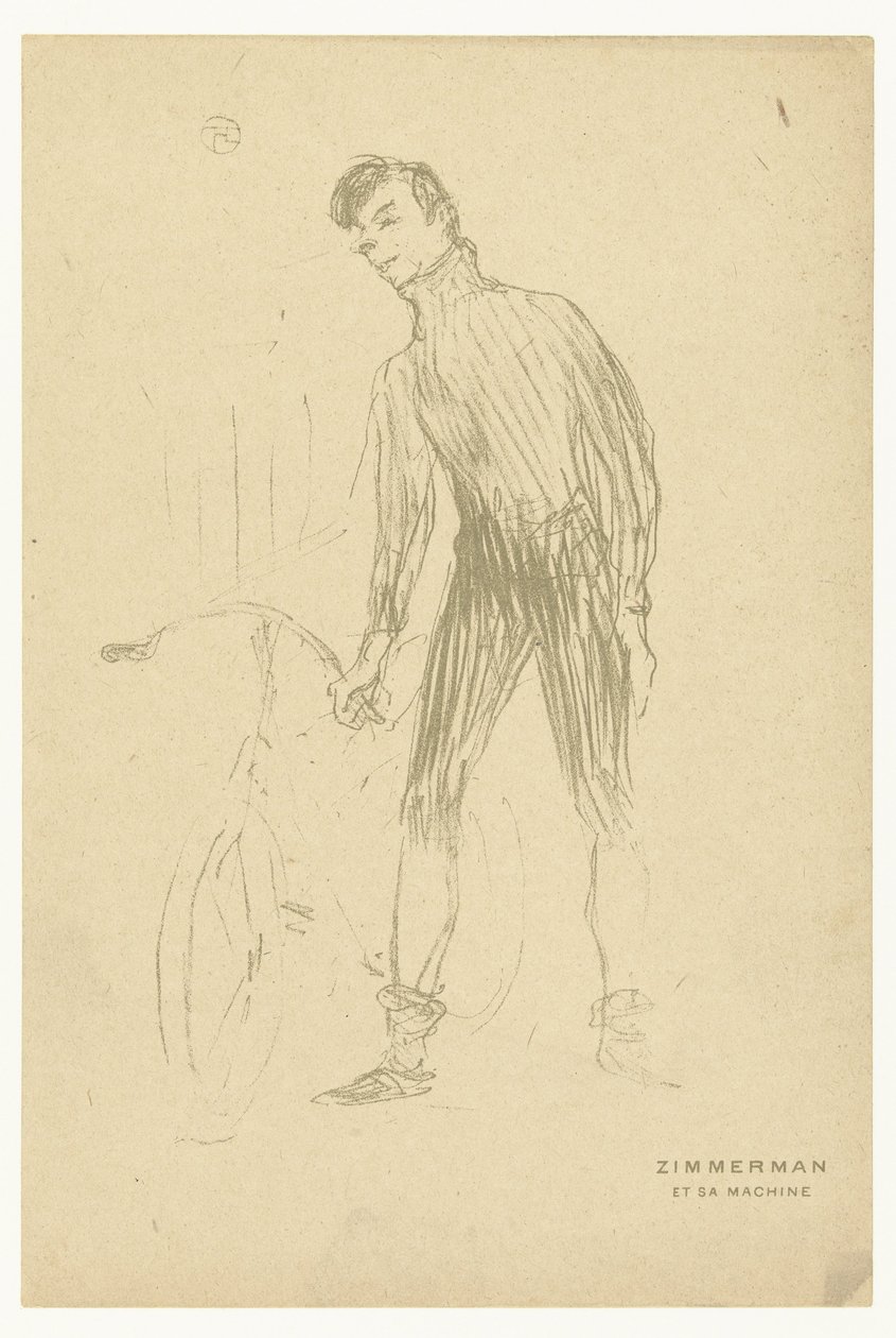Retrato del ciclista Albert Zimmerman y su bicicleta
Zimmerman et sa machine (título en el objeto) de Henri de Toulouse Lautrec