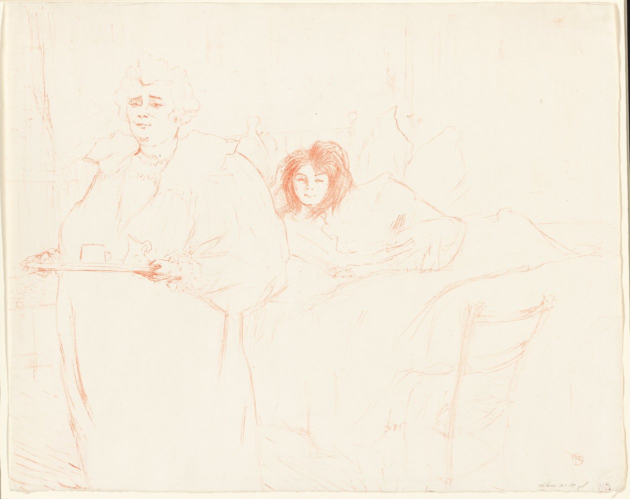 Mujer con una bandeja—Desayuno (Madame Baron y Mademoiselle Popo), placa dos de Elles de Henri de Toulouse Lautrec
