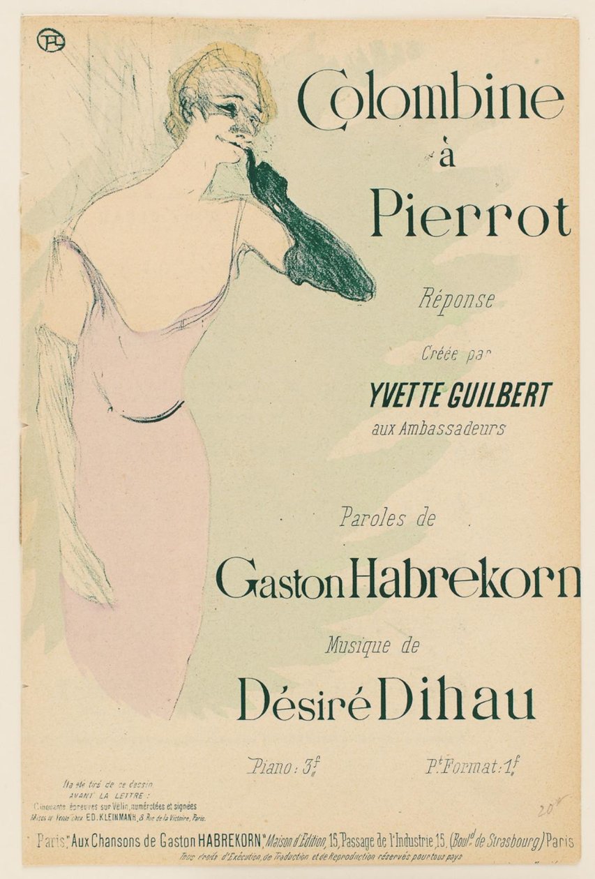 Yvette Guilbert, en Colombine a Pierrot de Henri de Toulouse Lautrec