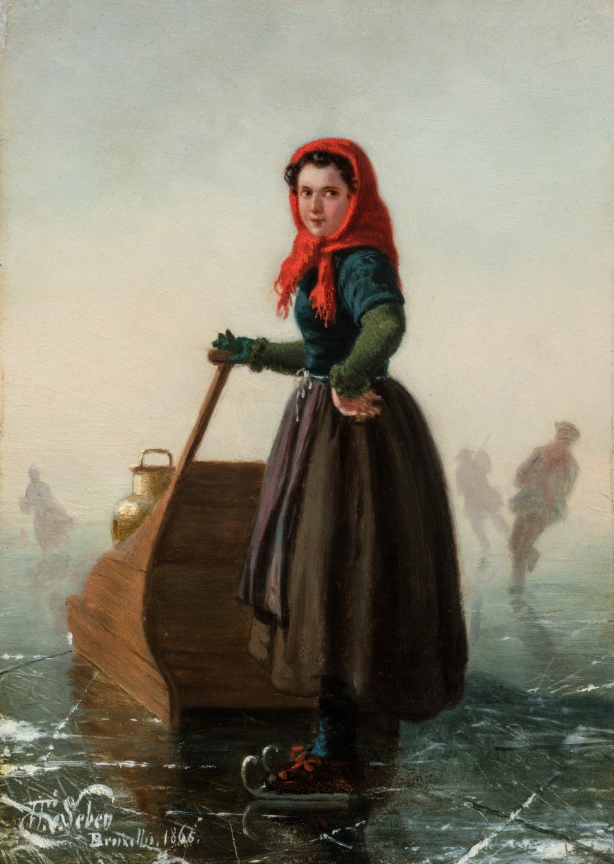 Una lechera sobre patines de hielo por un trineo de Henri van Seben