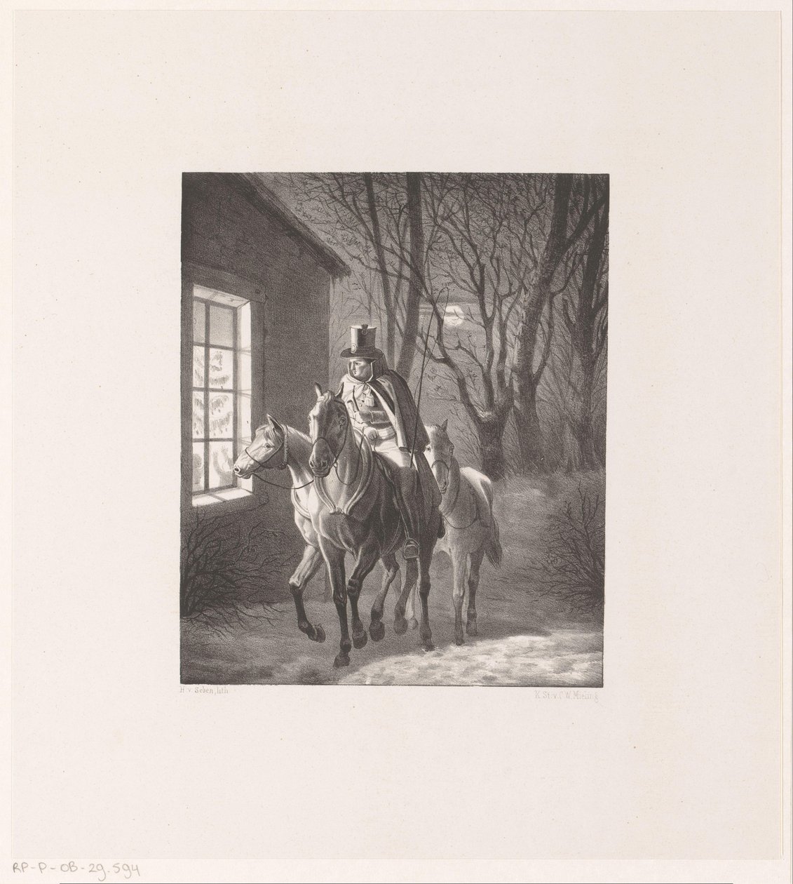 Hombre a caballo pasa por casa de Henri van Seben