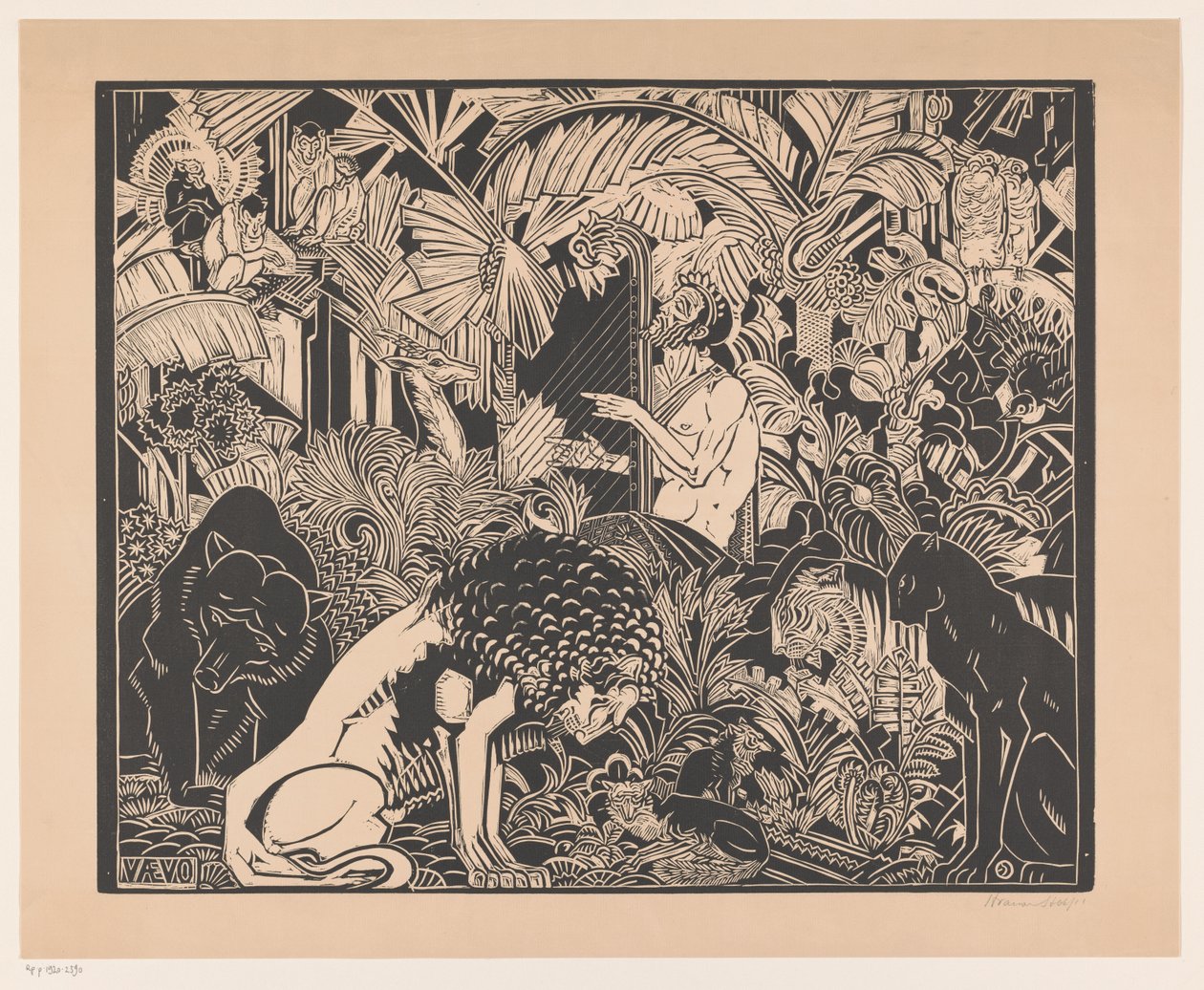 Orfeo toca su arpa para los animales de Henri van der Stok (signed by artist)