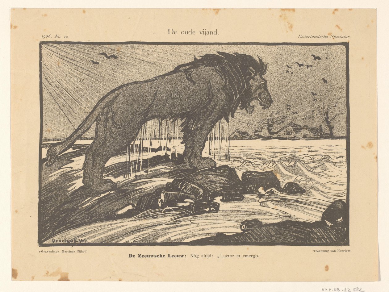 Caricatura de la inundación tormentosa de 1906 The Old Enemy (título sobre el objeto) de Henricus