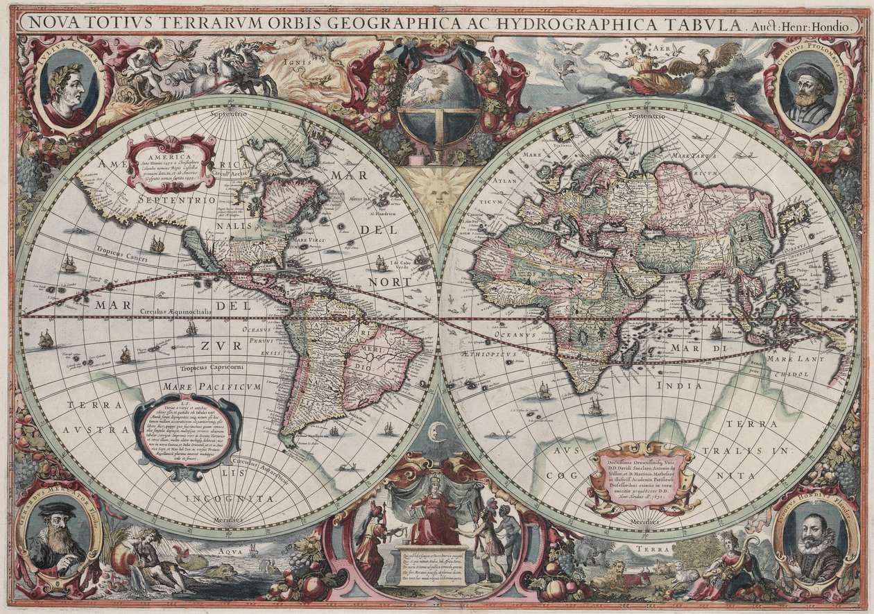 Mapa geográfico e hidrográfico de todo el mundo de Henricus Hondius II