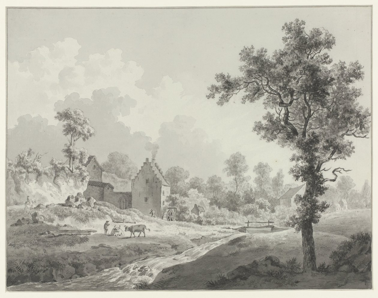 Paisaje con un molino de agua en un arroyo de Henricus Josephus Antonissen