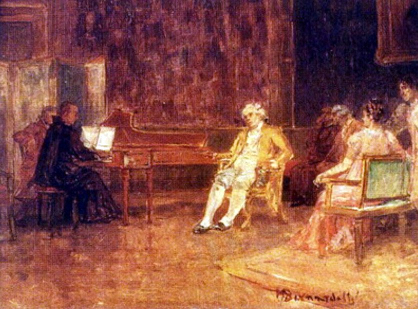 Dom Joao escuchando al padre Jose Mauricio tocando el clavicémbalo de Henrique Bernardelli