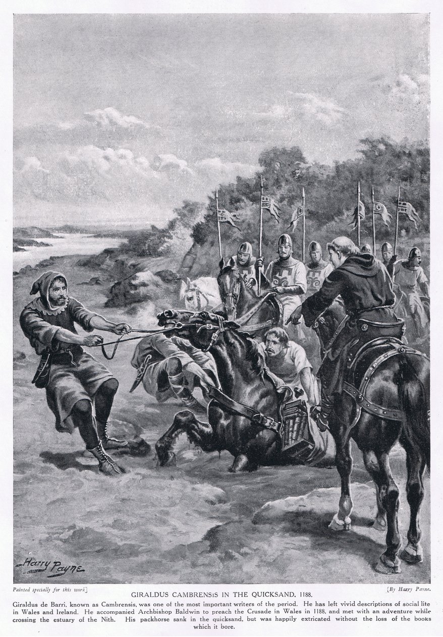 Giraldus Cambrensis en las arenas movedizas AD1188, años 1920 de Henry A. Payne