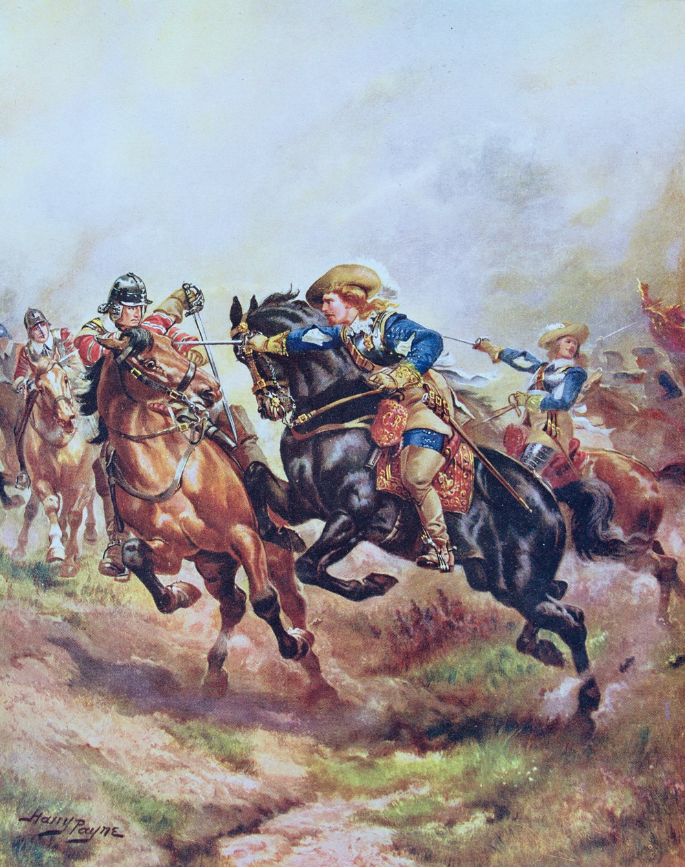 La Caballería del Príncipe Rupert Cargando en Edgehill en 1642, ilustración de 