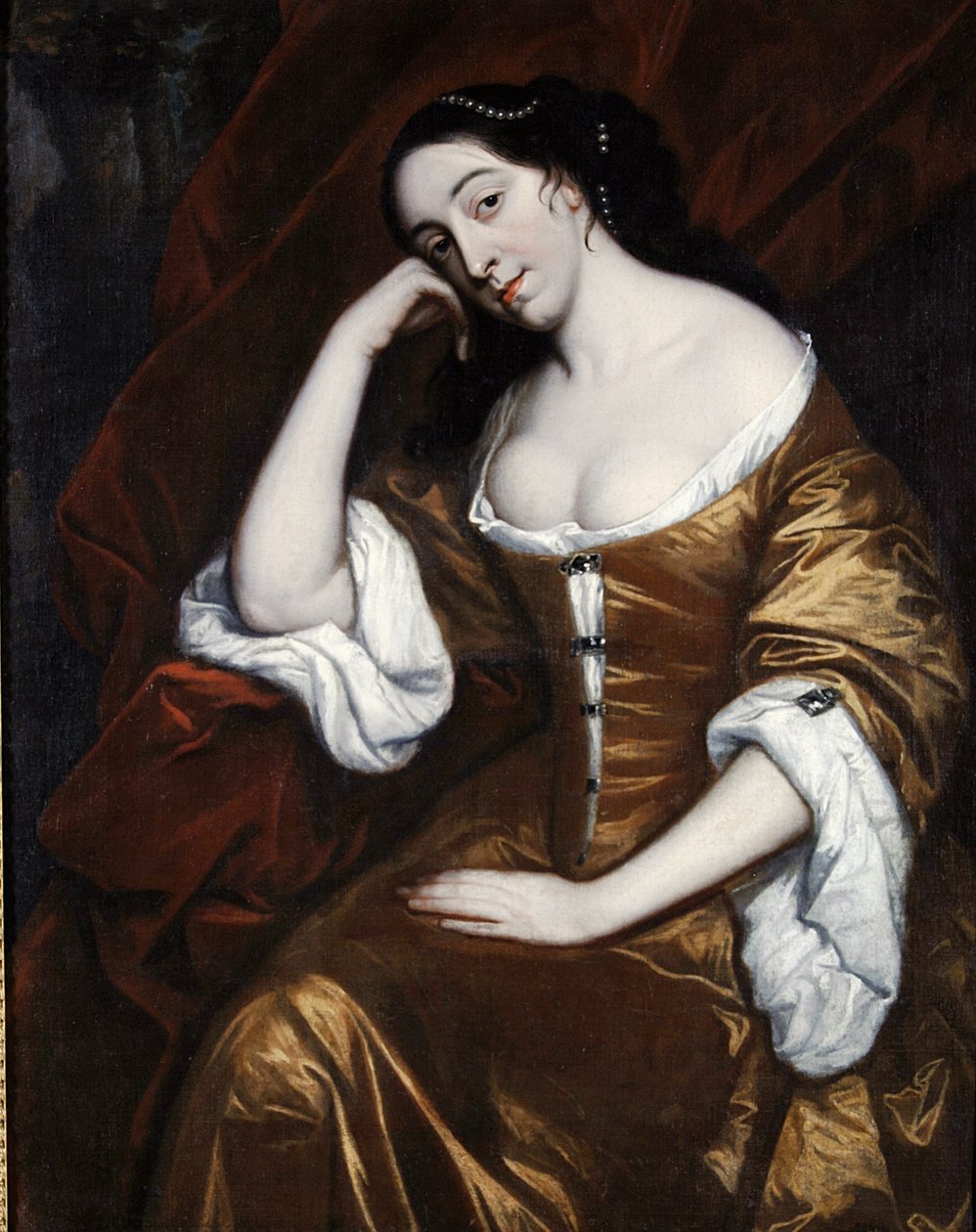 Retrato de una dama, con un vestido dorado y túnicas rojas de Henry Anderton