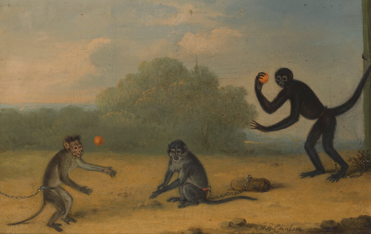 Tres monos jugando de Henry Bernard Chalon