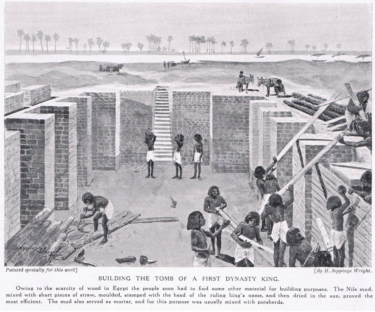 Construcción de la tumba de un rey de la primera dinastía, c.1920 de Henry Charles Seppings Wright