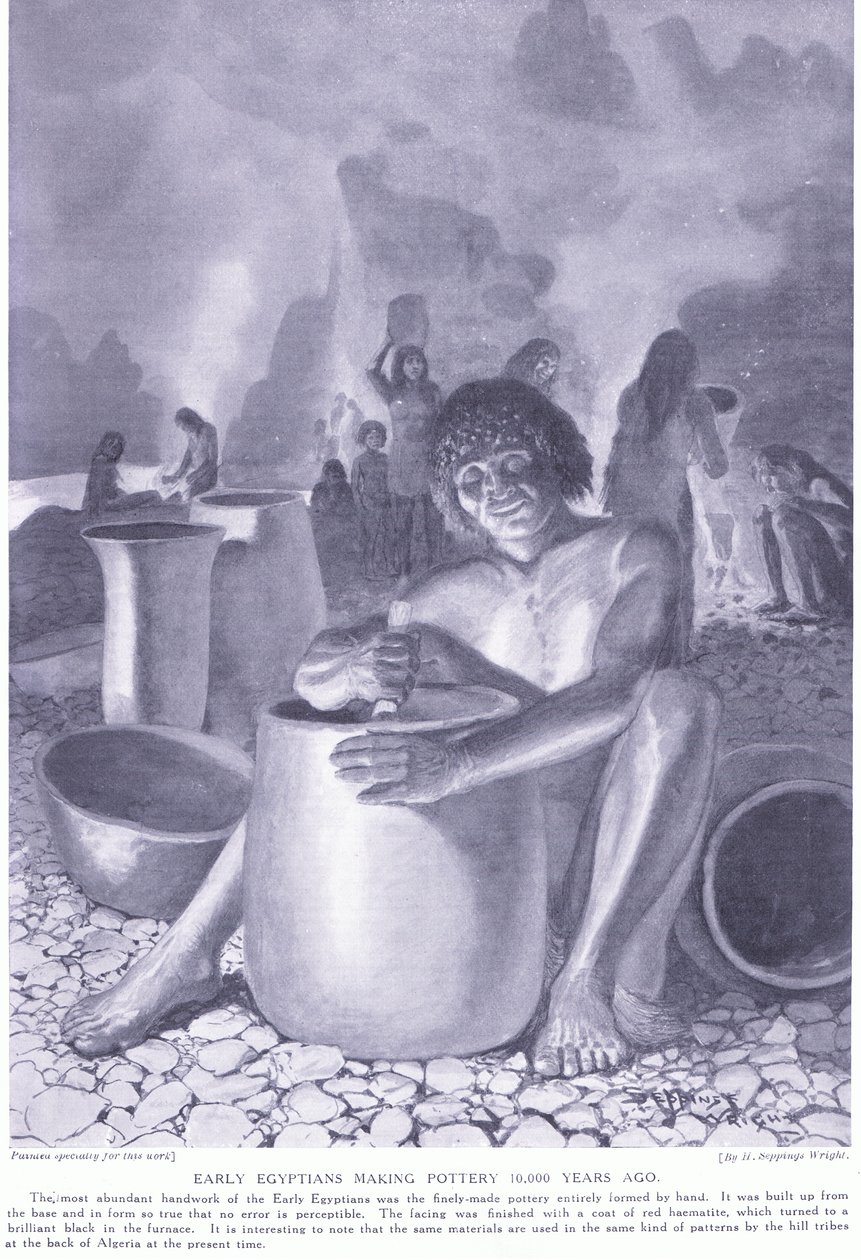 Antiguo egipcio haciendo cerámica hace 10,000 años, c.1920 de Henry Charles Seppings Wright