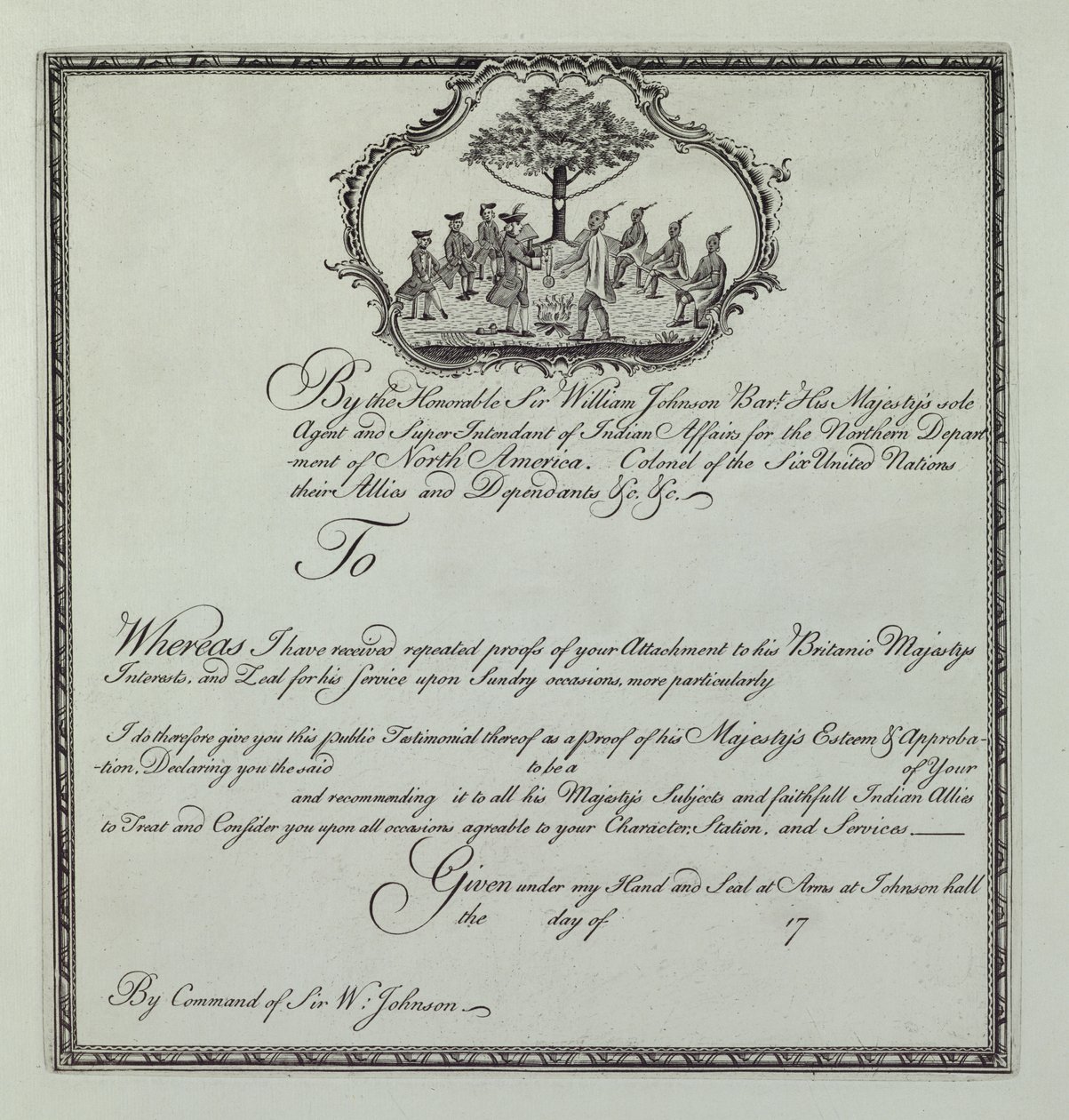 Testimonial indio de Sir William Johnson, c.1770 de Henry Dawkins