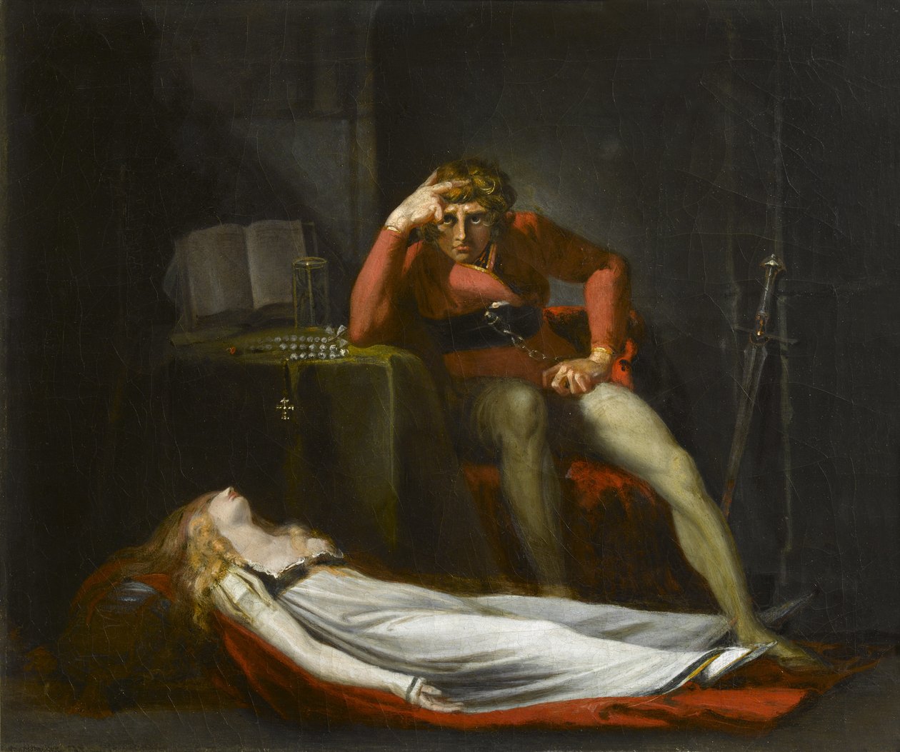 La Corte Italiana, o Ezzelier, Conde de Rávena, meditando sobre el cuerpo de Meduna, asesinada por él por infidelidad durante su ausencia en Tierra Santa, c.1780 de Johann Heinrich Füssli