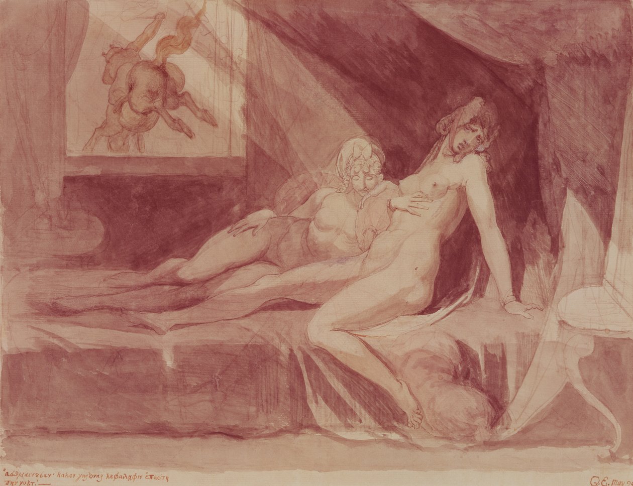 La pesadilla dejando a dos mujeres dormidas, 1810 de Johann Heinrich Füssli
