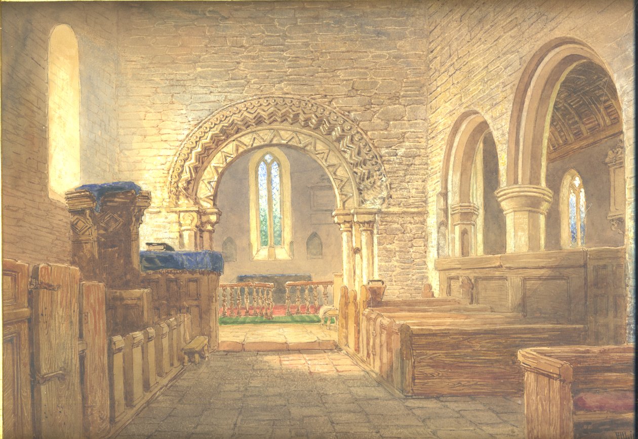 Dentro de la nave de la Iglesia de San Martín, Holt, Worcestershire, mirando al este hacia el presbiterio de Henry Harris Lines