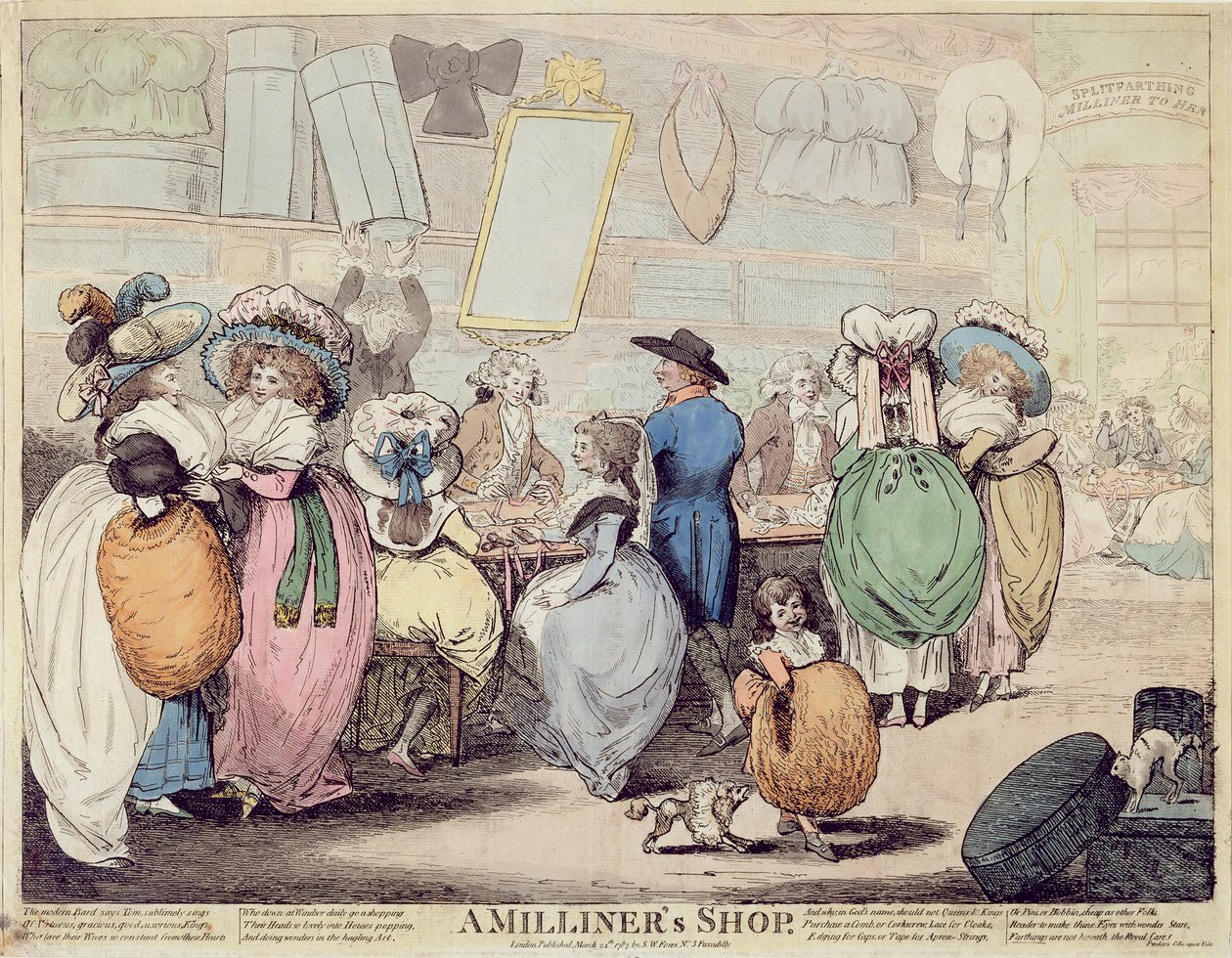 Una tienda de sombrerera, publicada en 1787 de Henry Kingsbury