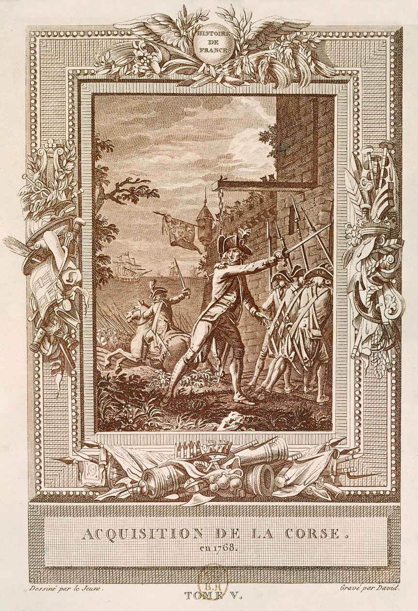 La Adquisición de Córcega en 1768, grabado por David de Henry Le Jeune