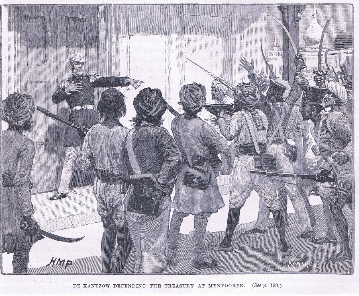 De Kantzow defendiendo el tesoro en Mynpooree 1857 d.C. de Henry Marriott Paget