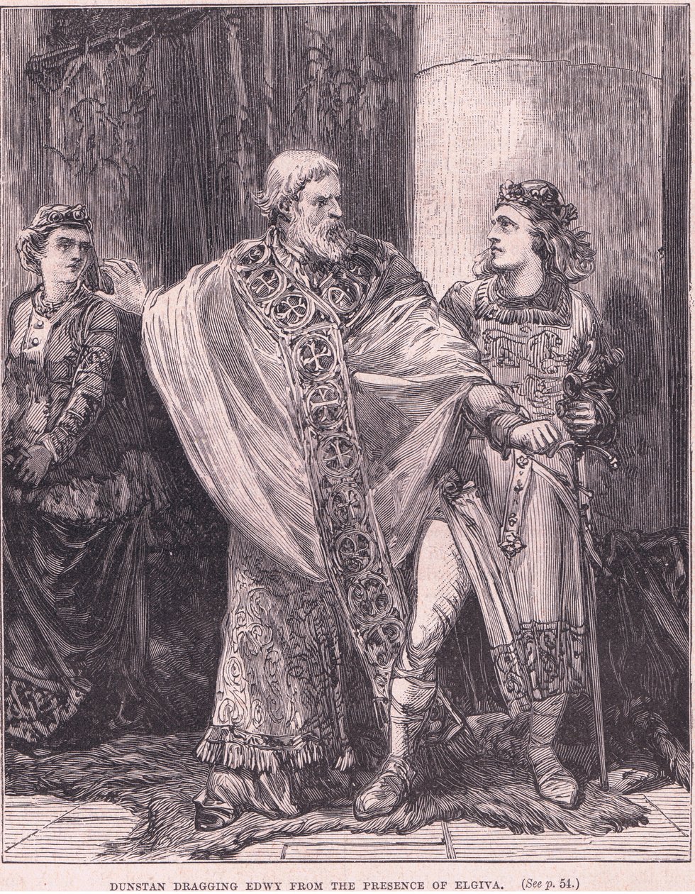 Dunstan arrastrando a Edwy de la presencia de Elgiva de Henry Marriott Paget