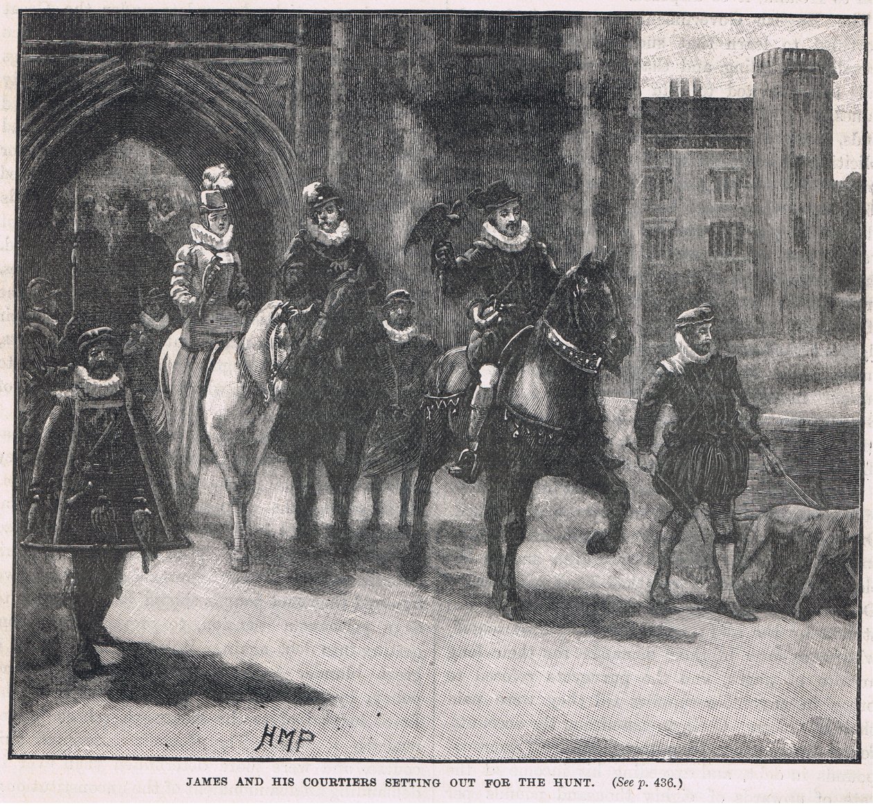James y sus cortesanos partiendo para la caza 1608 de Henry Marriott Paget