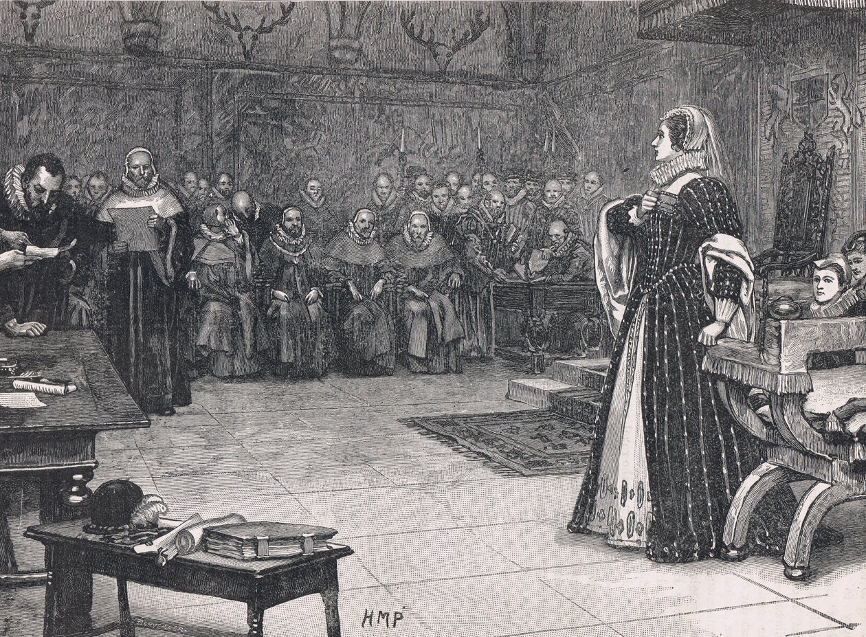 Juicio de María Reina de Escocia en el Castillo de Fotheringay, 1586 de Henry Marriott Paget