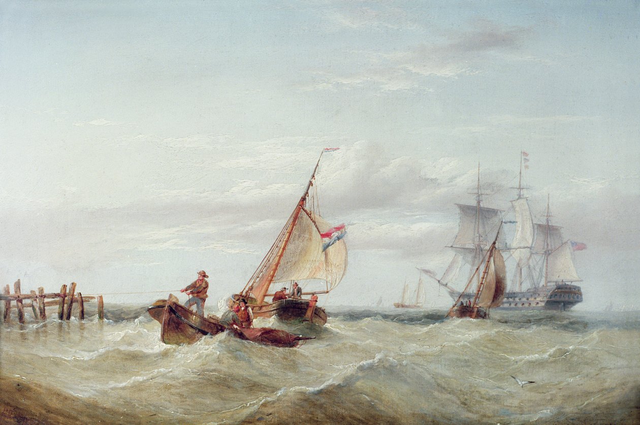 Un barco de la India Oriental y otros barcos frente a la costa de Henry Redmore