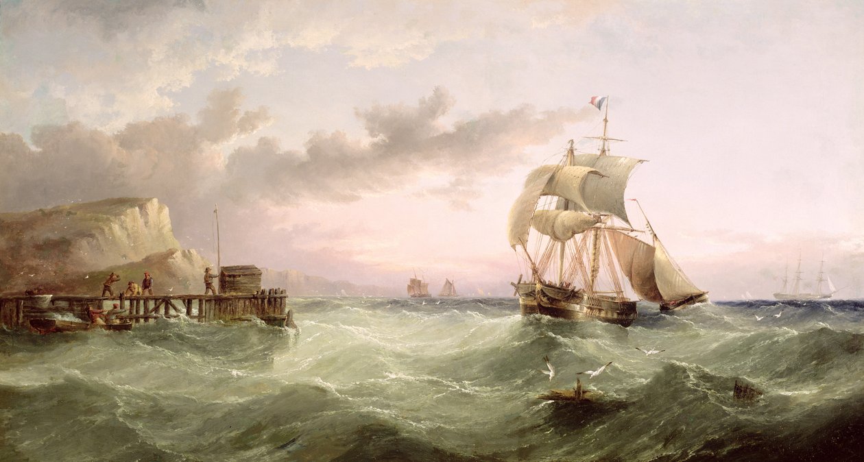 Embarcaciones frente a los acantilados de Speeton, Yorkshire de Henry Redmore