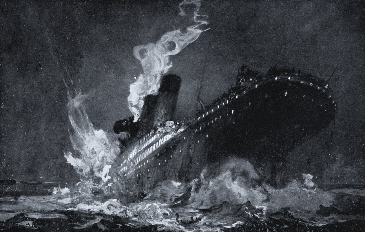 El RMS Titanic de la White Star Line hundiéndose tras chocar con un iceberg en el Atlántico Norte de Henry Reuterdahl