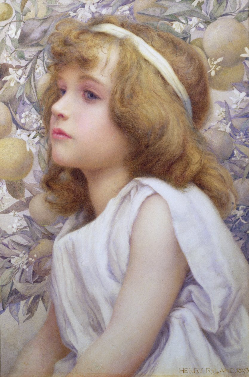 Niña con flor de manzano, 1893 de Henry Ryland