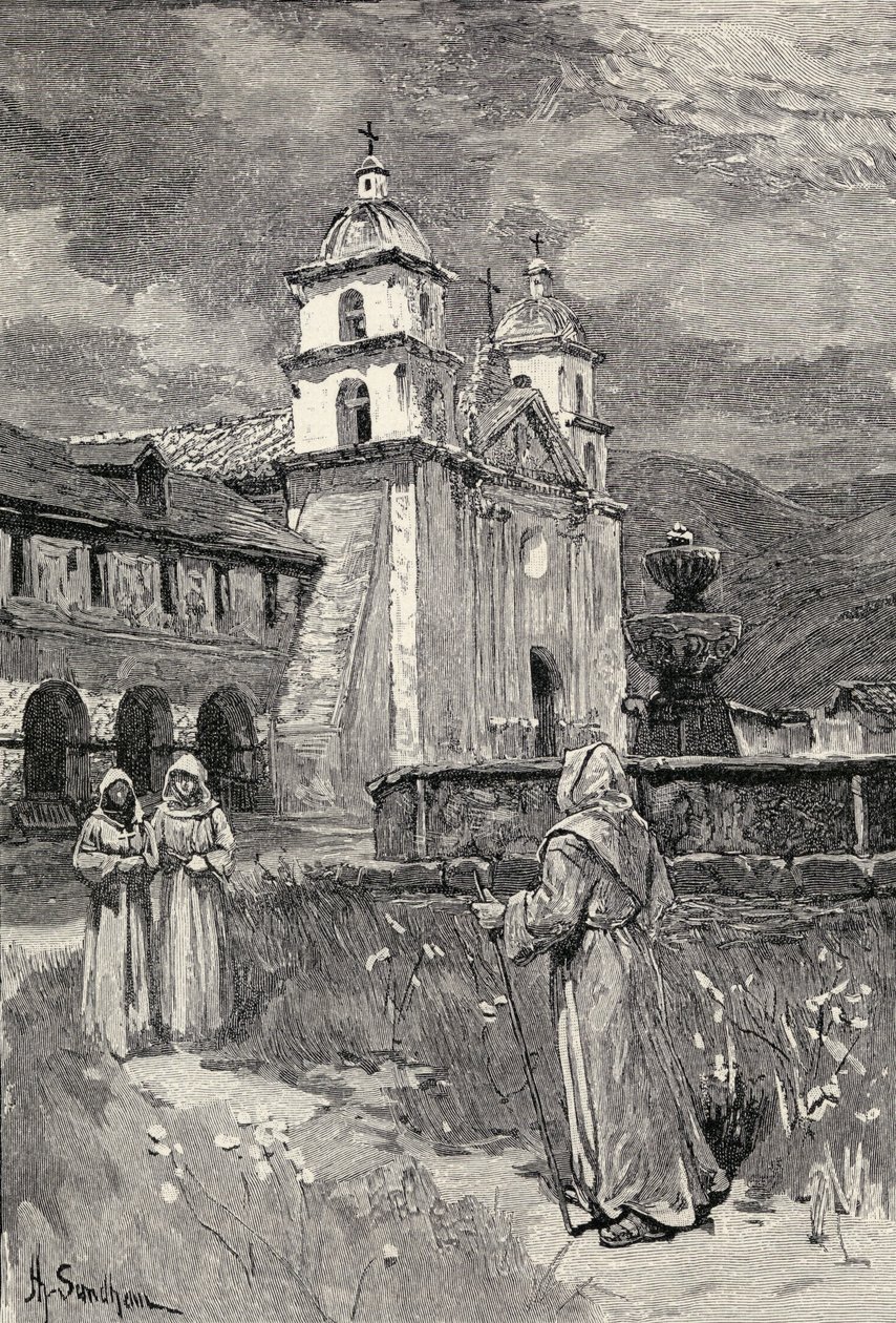 Fuente y misión, Santa Bárbara, California, de 