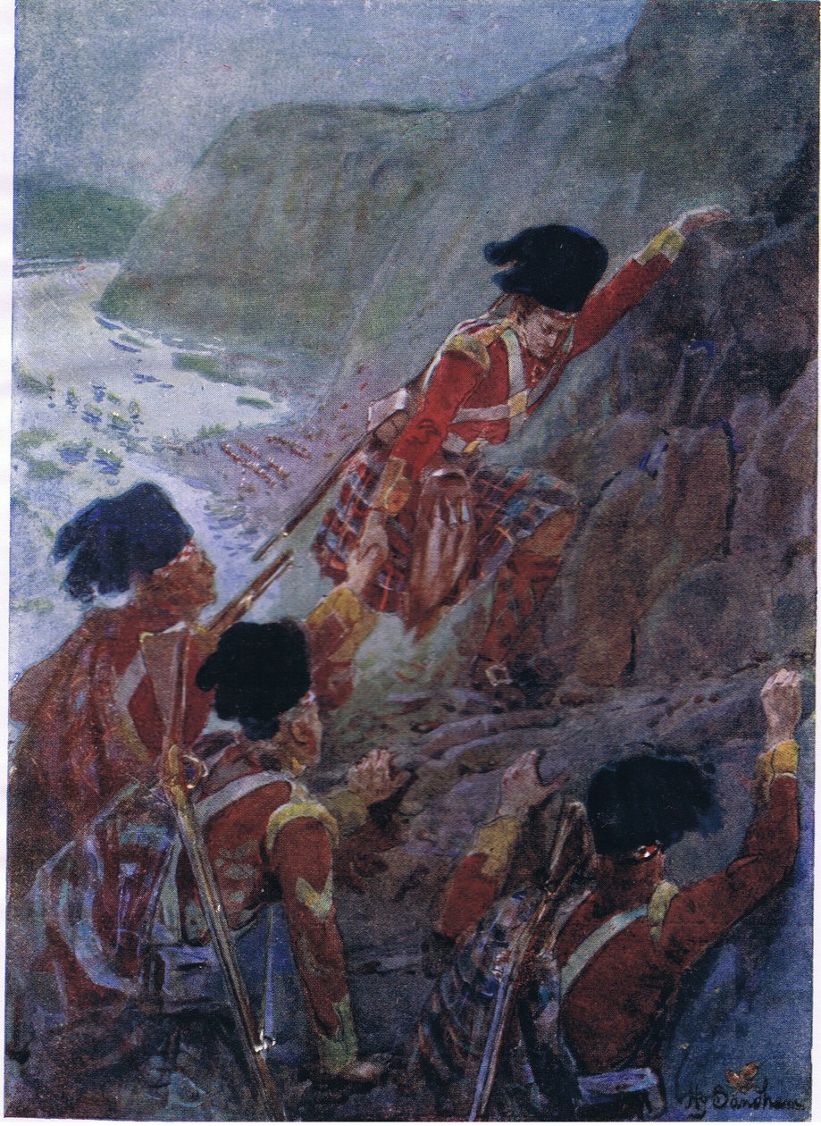 El ejército de Wolfe escalando los acantilados en Quebec 1759, c.1920 de Henry Sandham