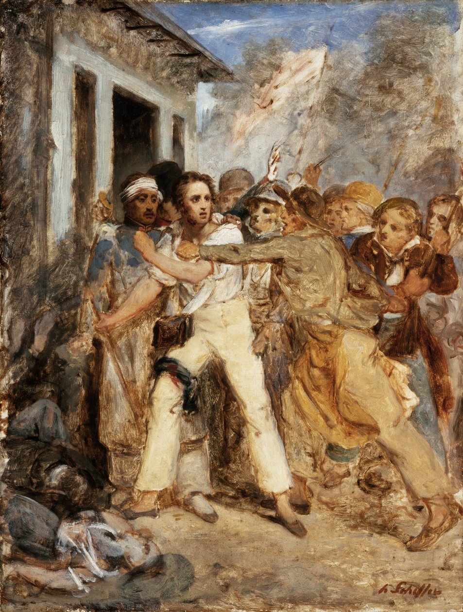 Estudio para una escena de batalla: Un hombre siendo arrestado, c.1830 de Henry Scheffer