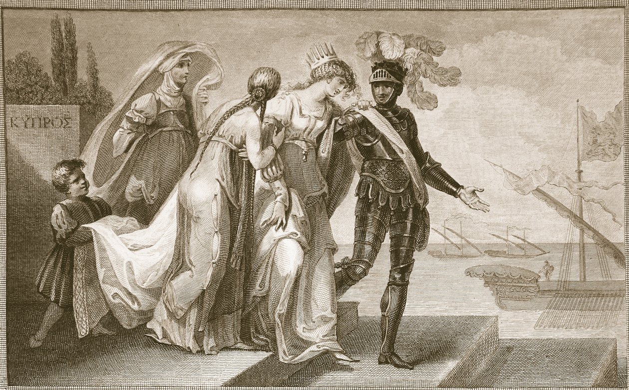 Ricardo I dejando Chipre, grabado por J. Fittler, ilustración de 