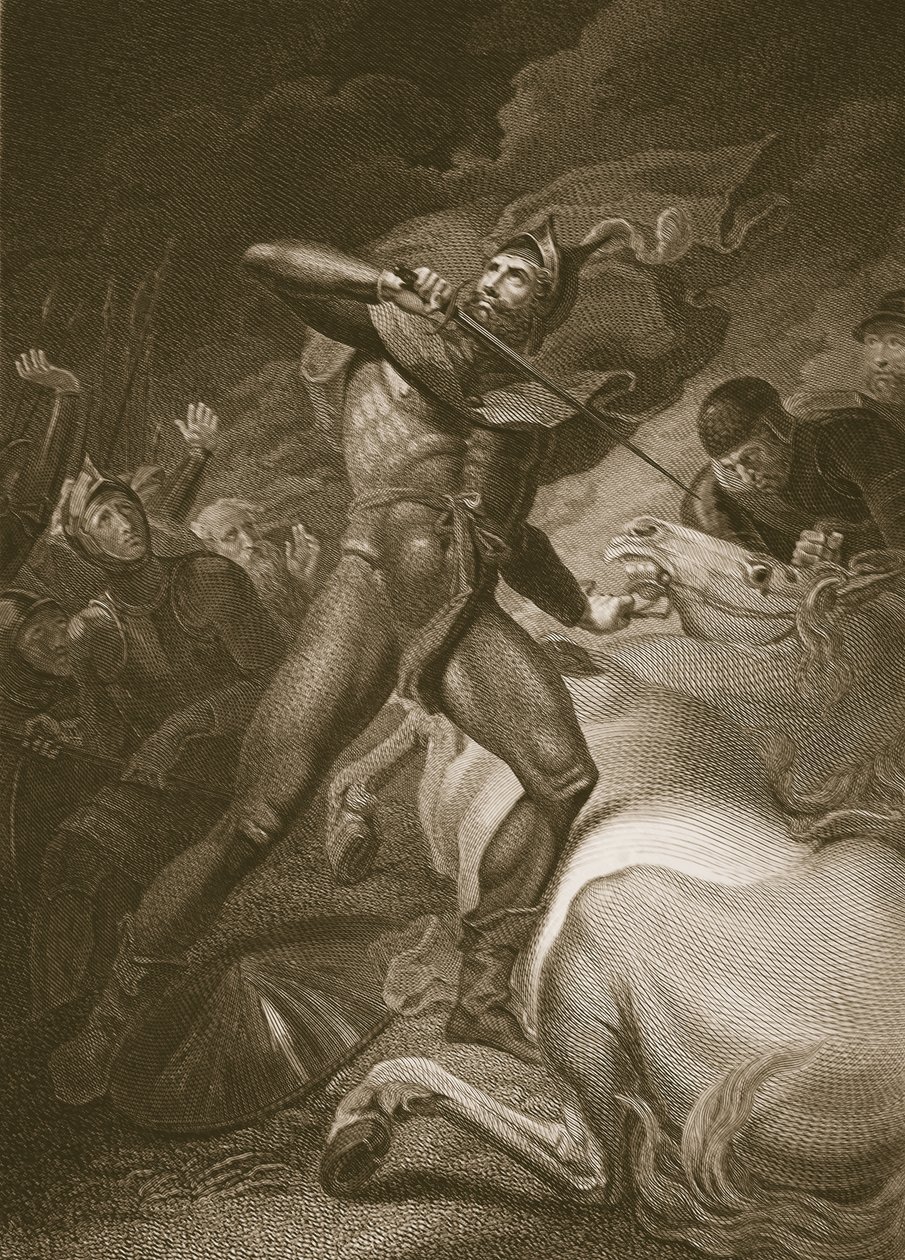 La conducta resuelta del Conde de Warwick antes de la Batalla de Towton, grabado por T. Holloway, ilustración de 