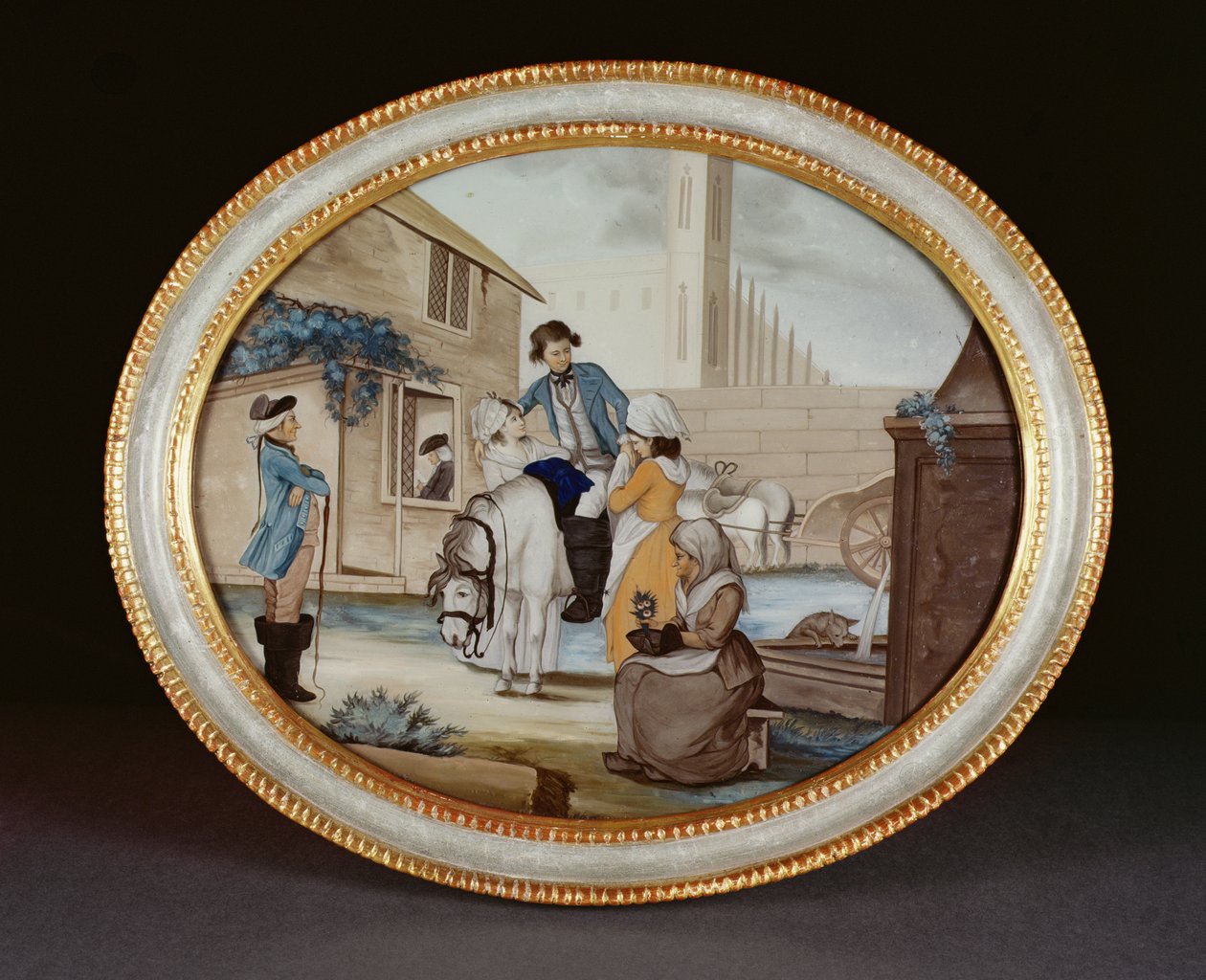 Pintura inversa en vidrio mostrando una escena de despedida fuera de una taberna, período Qianlong (1736-95) c.1790 de Henry W. Banbury