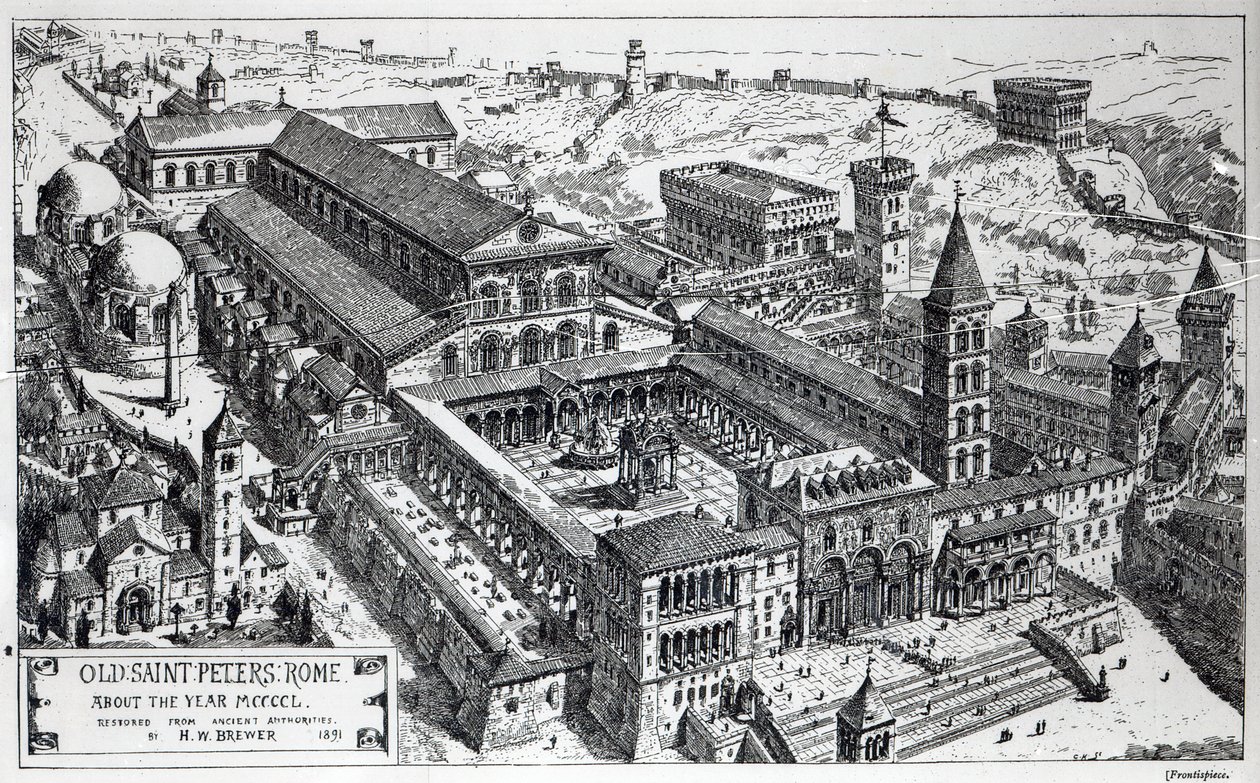 Vista de la Antigua Basílica de San Pedro, Roma, 1891 de Henry William Brewer