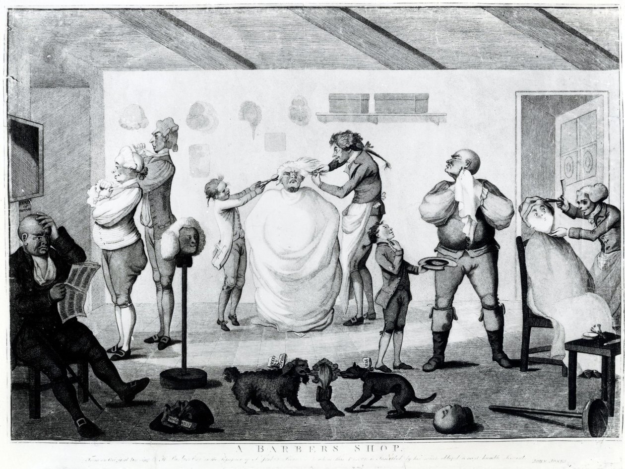 Una Barbería, publicada por William Dickinson, 1785 de Henry William Bunbury