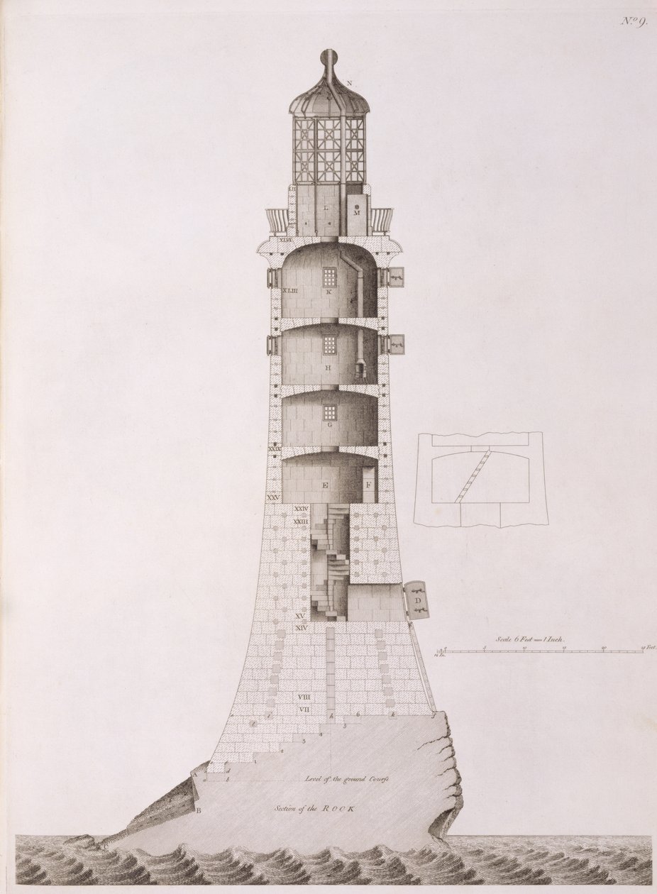 Faro de Edystone grabado por Edward Rooker (c.1712-74), 1763 de Henry Winstanley