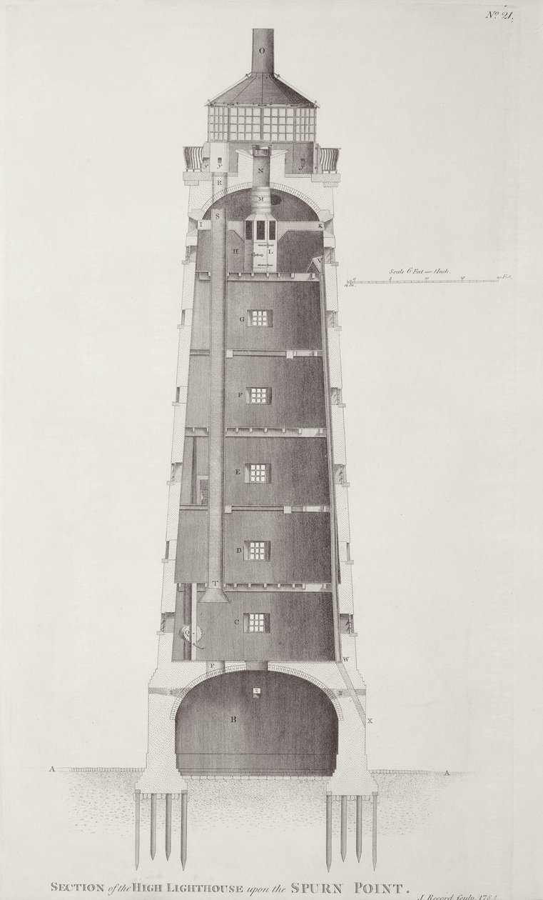 Faro de Edystone grabado por John Record, 1781 de Henry Winstanley