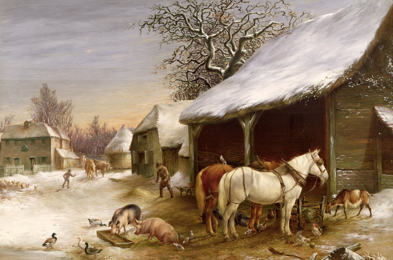 Patio de granja en invierno de Henry Woollett