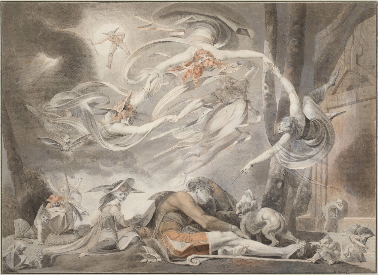 El sueño del pastor, c.1786 (lápiz, tiza roja y aguada gris) de Johann Heinrich Füssli