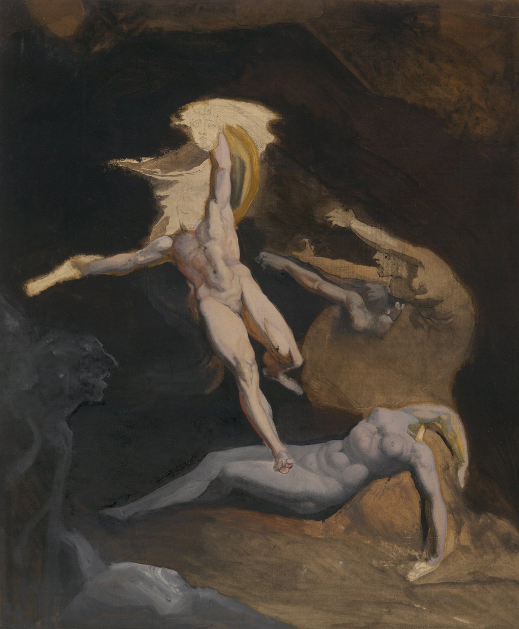 Perseo matando a la Medusa (óleo y aguada al óleo, sobre grafito con toques de pluma y tinta negra, sobre papel verjurado de color canela, colocado sobre papel japonés de color hueso) de Henry (1741 1825) (attr.to) Fuseli