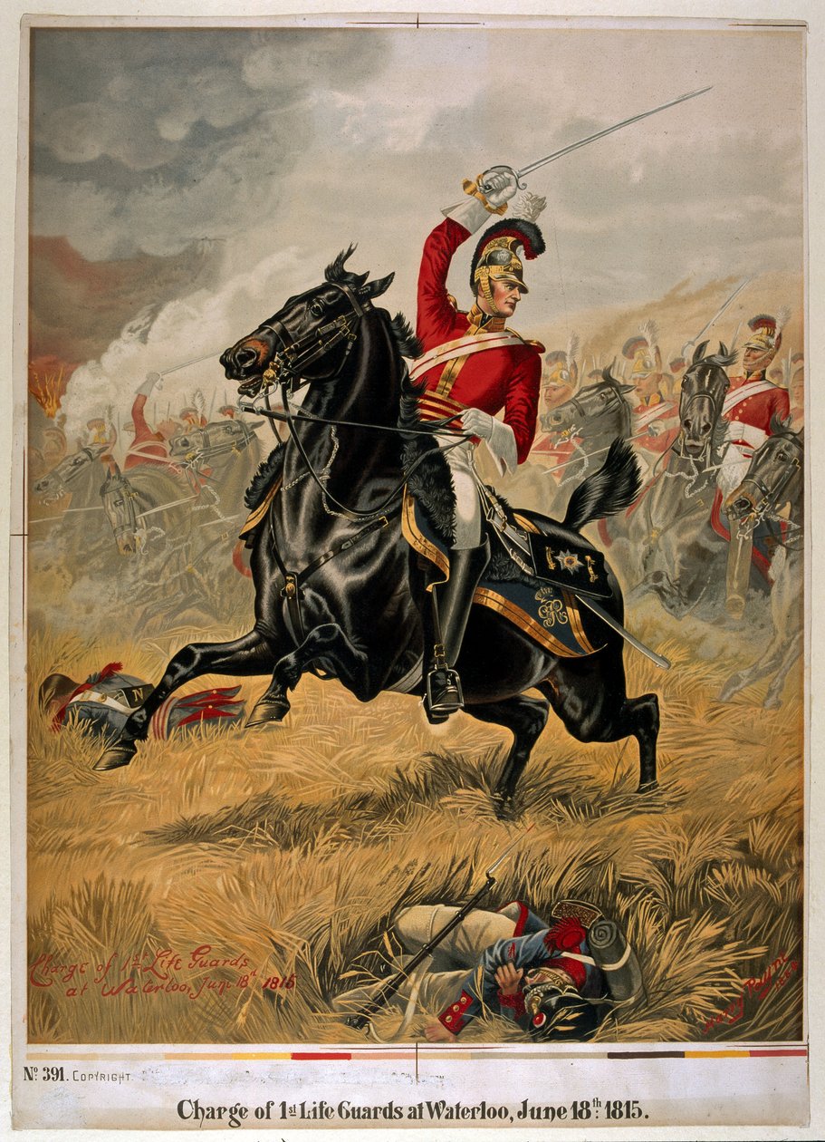 La carga de los 1º Guardias de Vida en Waterloo, publicado c.1890 de Henry A. Payne