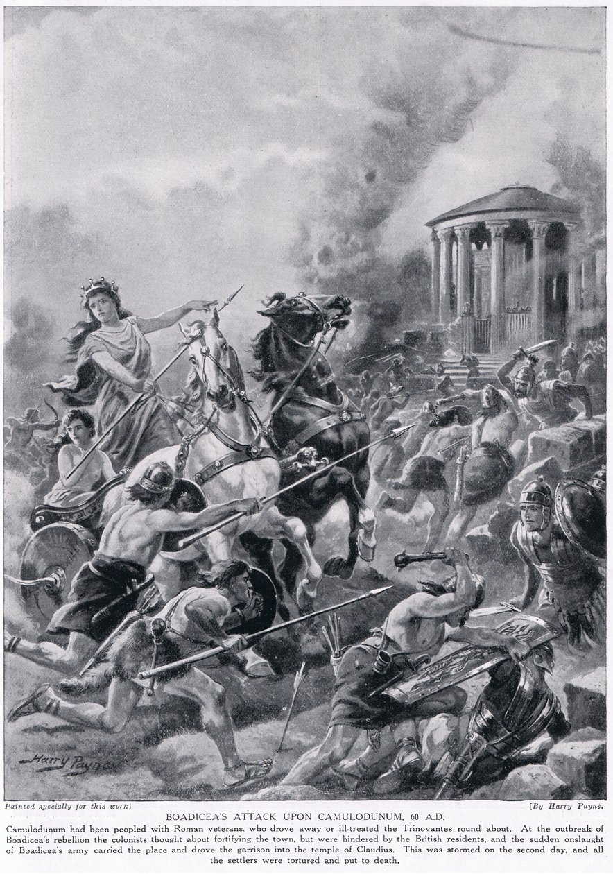 El ataque de Boadicea a Camulodunum en el 60 d.C., de 