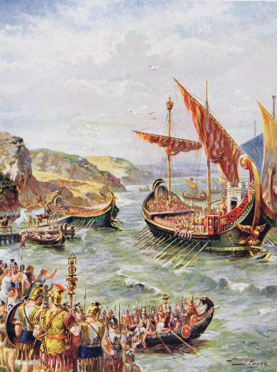 Partida de los Romanos de Britania después del Saqueo de Roma en 410 AD, ilustración de 