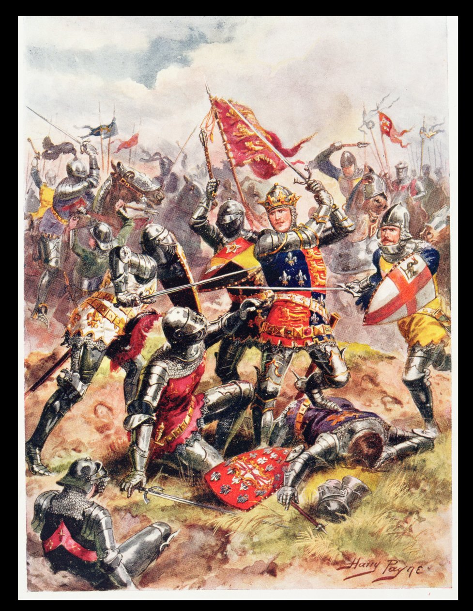El rey Enrique V (1387-1422) lucha con valor heroico, ilustración de 