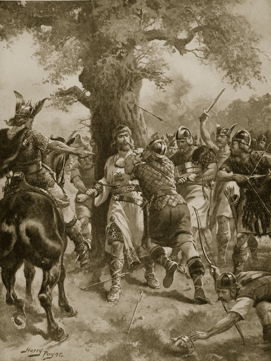 San Edmundo Asesinado por los Daneses, 870 d.C., ilustración de 